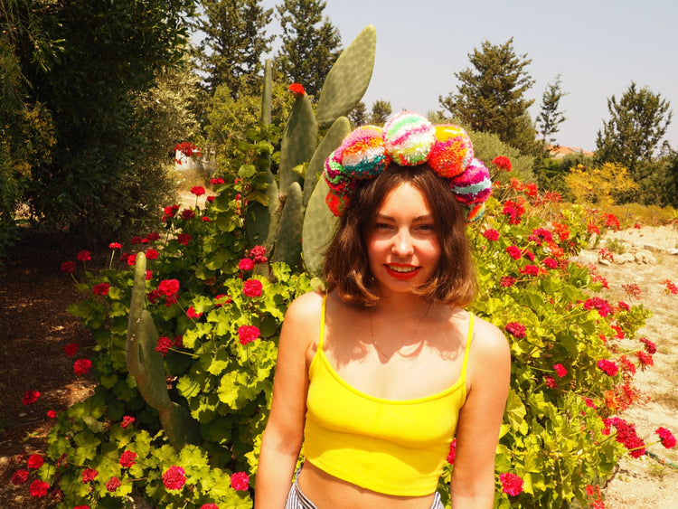 Pom Pom Rainbow Crown