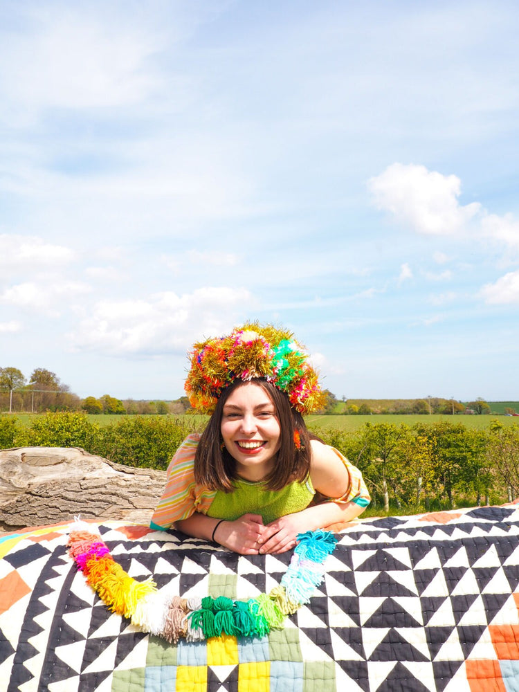 Rainbow Pom Pom Tinsel Headband